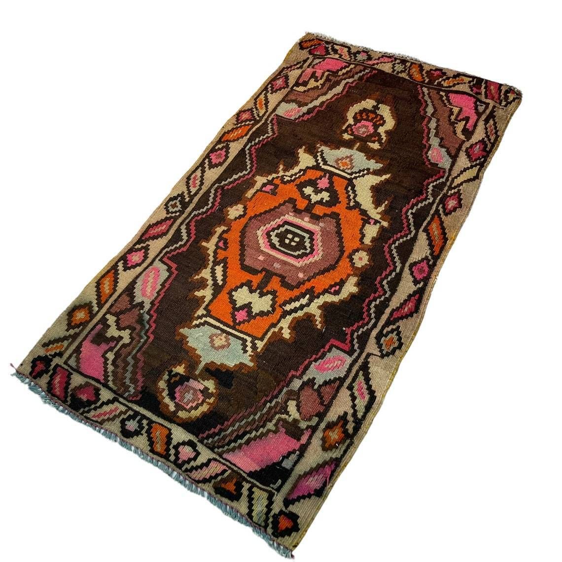 Traditional Turkish Mini Kilim Rug ,Vintage Anatolian Turkish Kelim 102 X 53 Cm photo vinterior