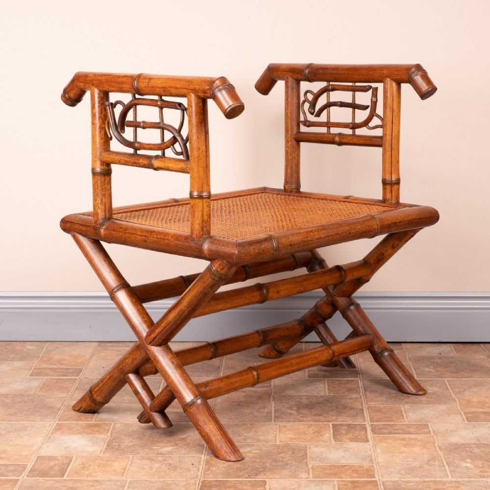 Bamboo Hall Bench With Cane Seat photo for sale
