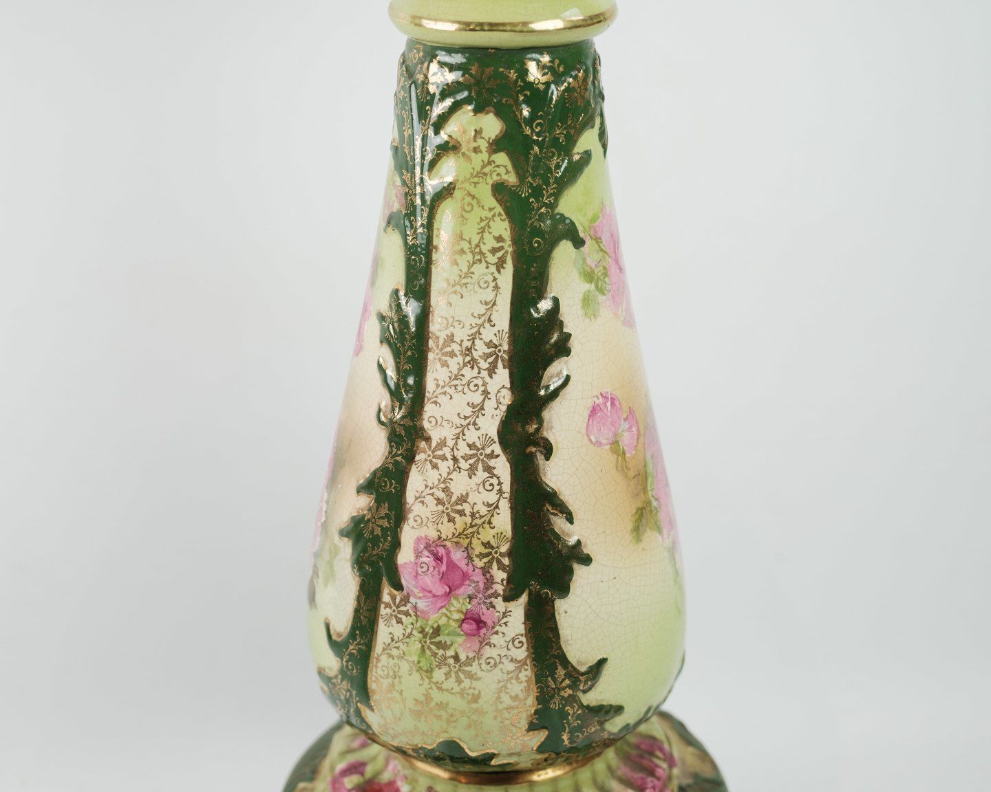 Faience / Flower Arrangement Decorated With Flowers In Shades Of Green With Beautiful Pink Flowers. photo furniture