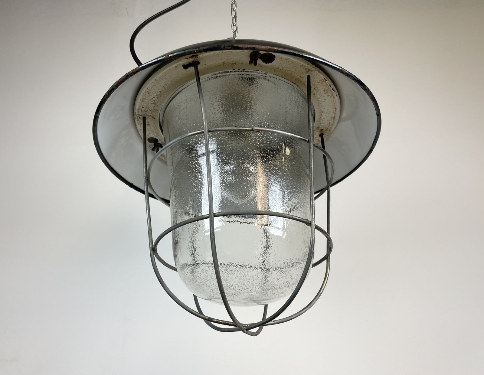 Industrial Black Enamel Factory Hanging Lamp, 1960s photo furniture