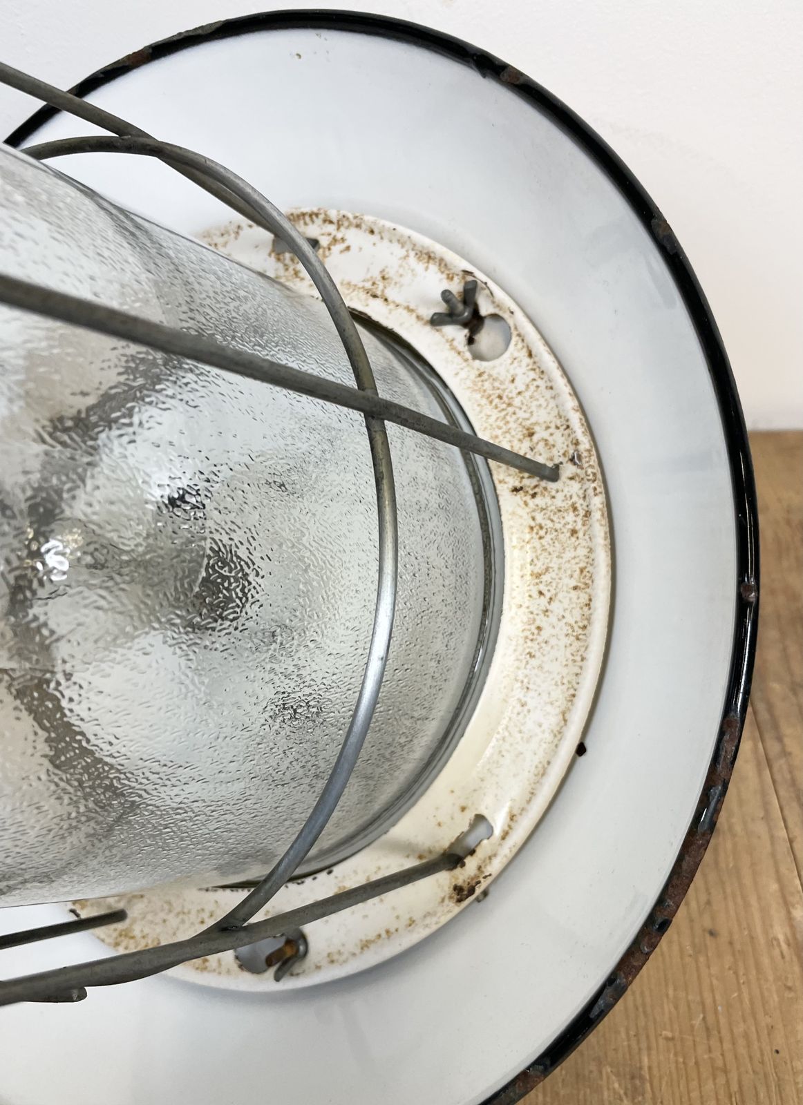 Industrial Black Enamel Factory Hanging Lamp, 1960s photo for sale
