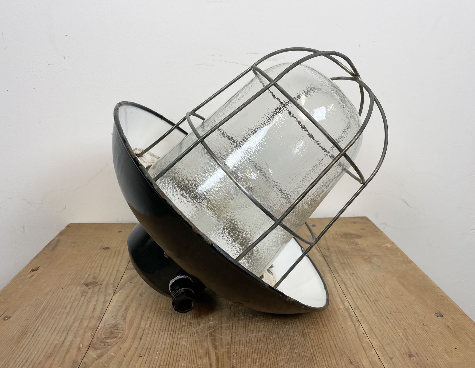 Industrial Black Enamel Factory Hanging Lamp, 1960s photo buy