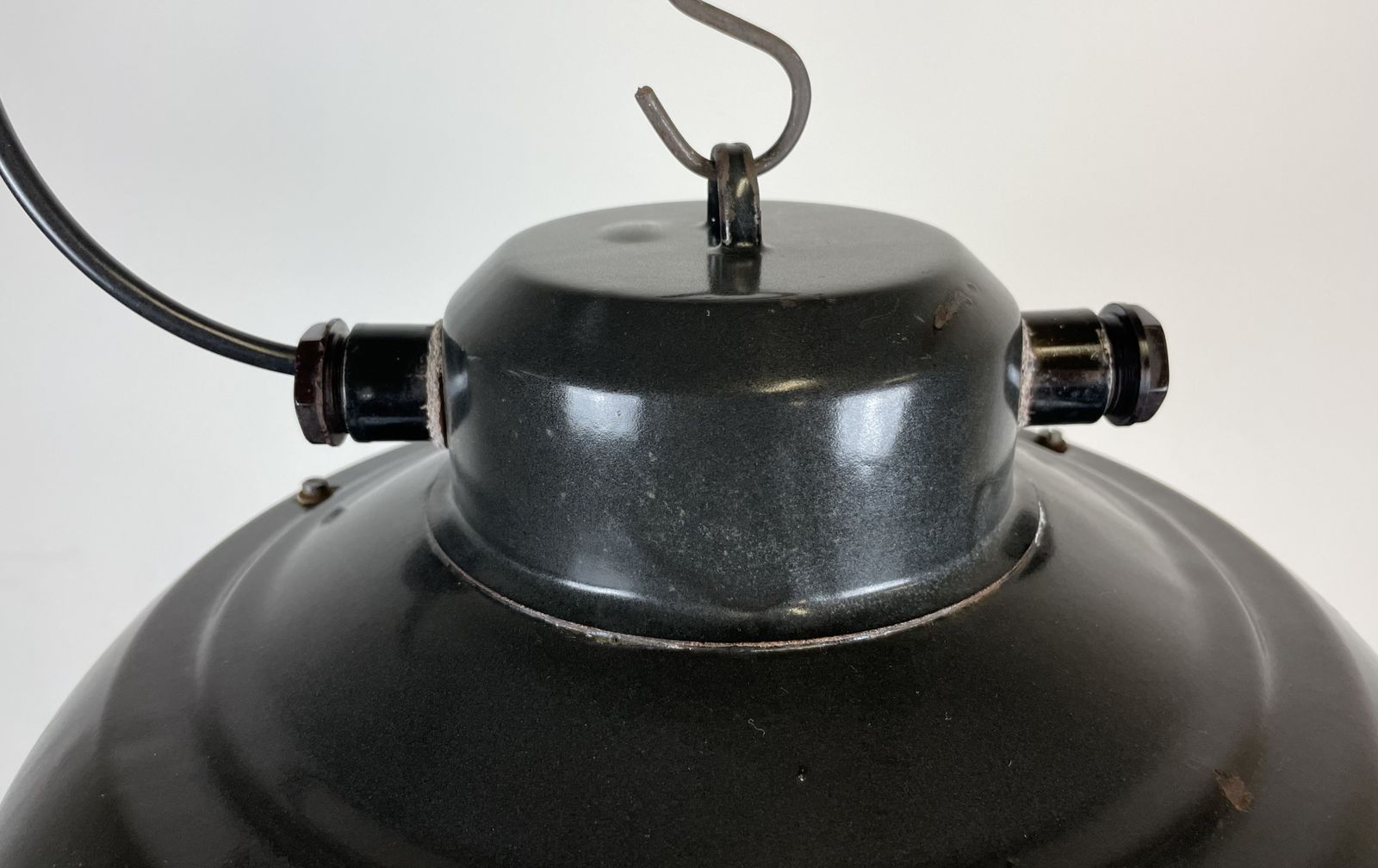 Industrial Black Enamel Factory Hanging Lamp, 1960s photo vintage