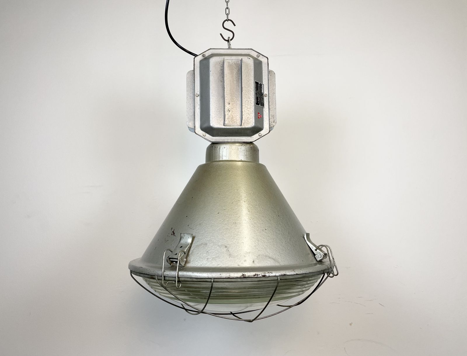 Industrial Polish Factory Ceiling Lamp With Glass Cover From Mesko, 1990s, 8x photo 219.0