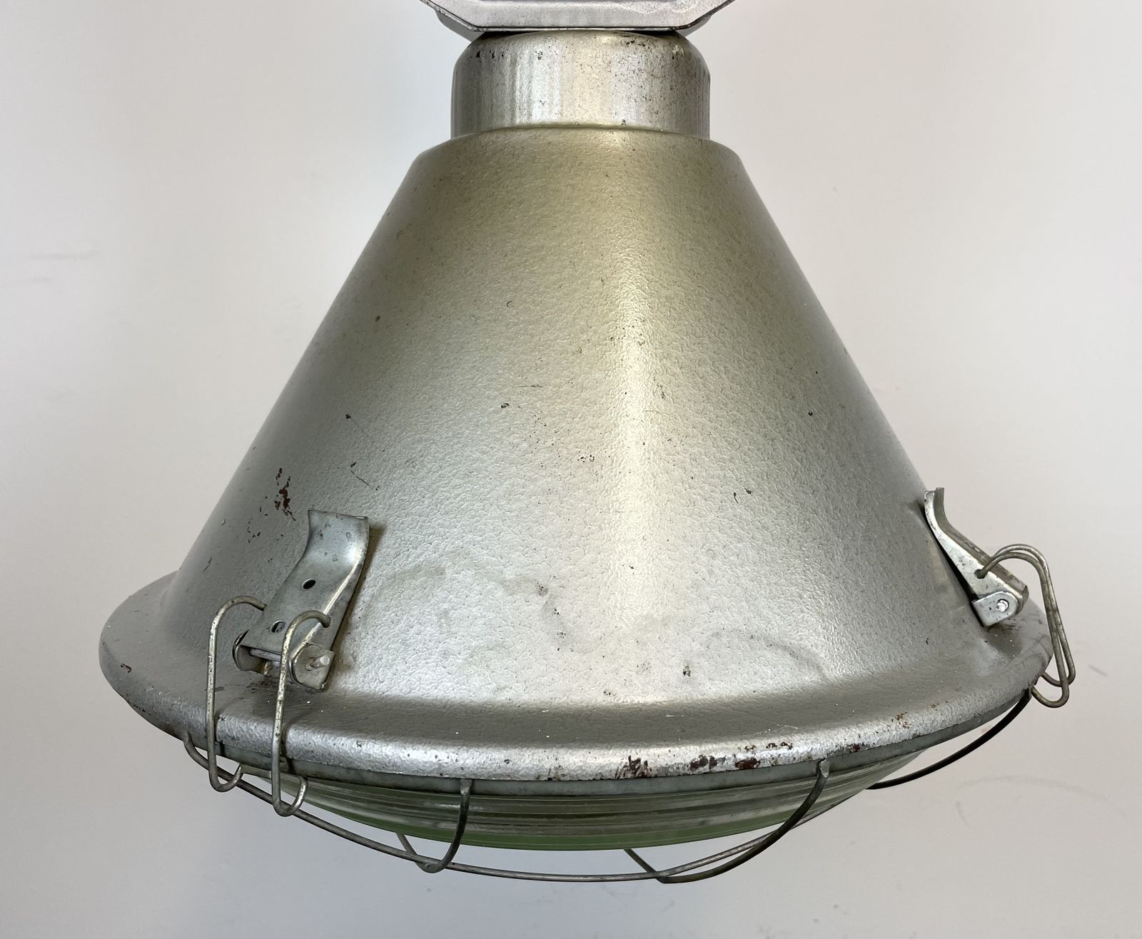 photo for sale Industrial Polish Factory Ceiling Lamp With Glass Cover From Mesko, 1990s, 8x