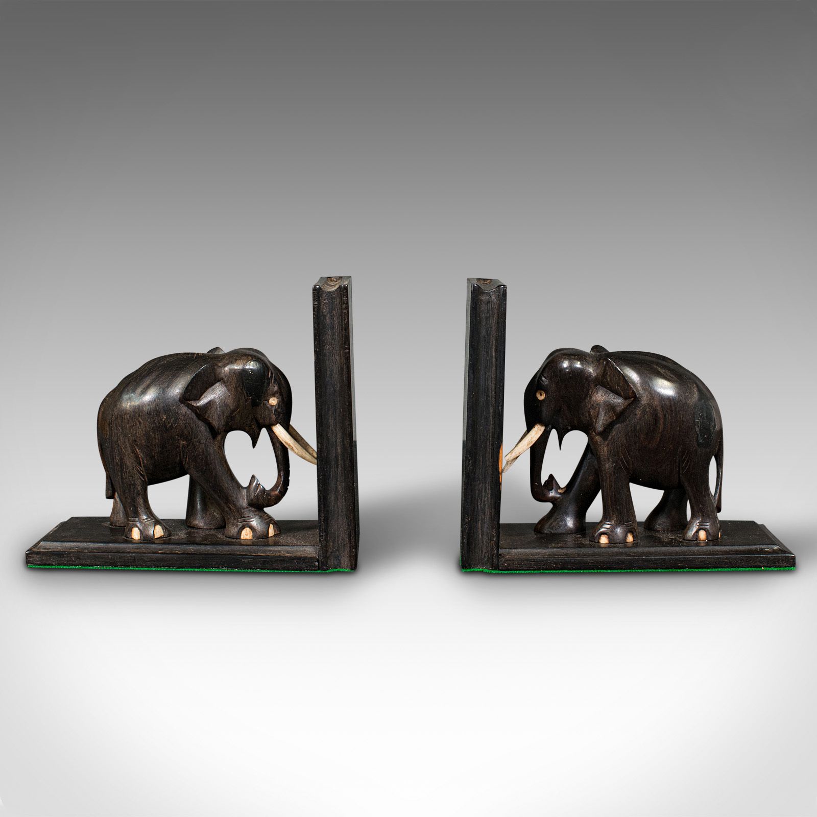Pair Of Small Antique Elephant Bookends, Anglo Indian, Ebony, C.1890 photo Home Decor
