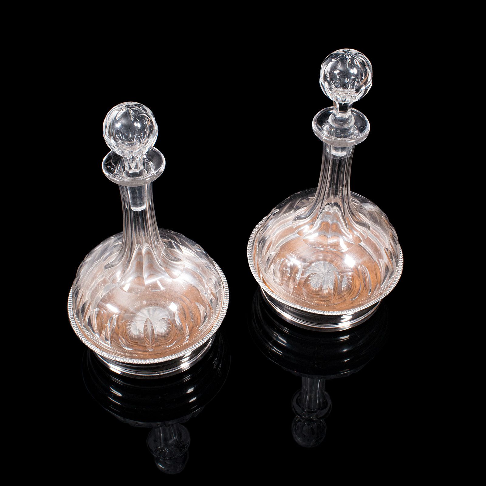 Pair Of Antique Decanters And Stands, English, Silver Plated, C.1910 photo for sale