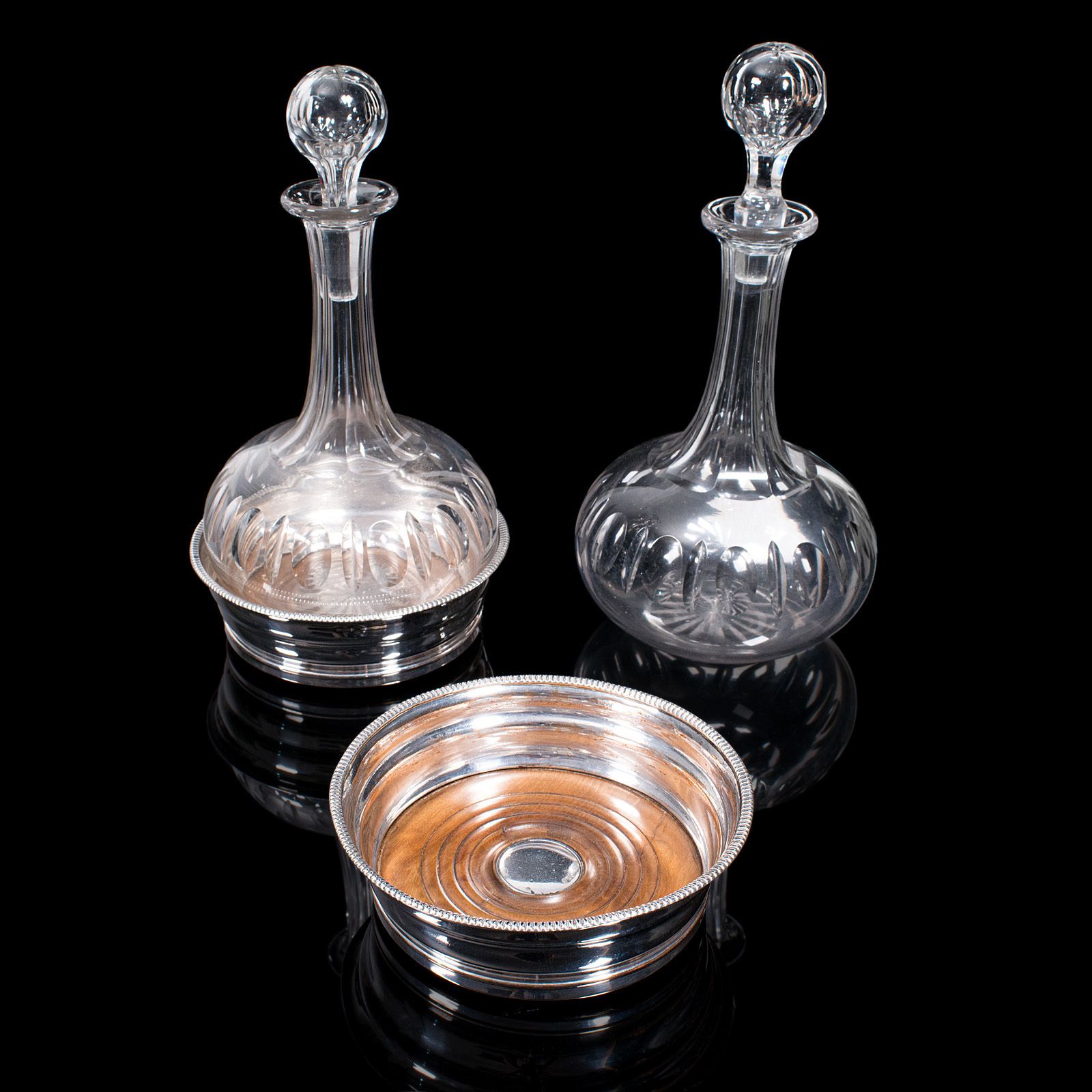 photo furniture Pair Of Antique Decanters And Stands, English, Silver Plated, C.1910
