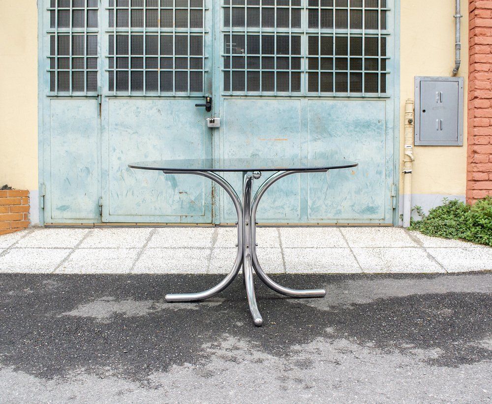 Round Table In Chromed Metal And Glass By Giotto Stoppino, Italy, 1960s