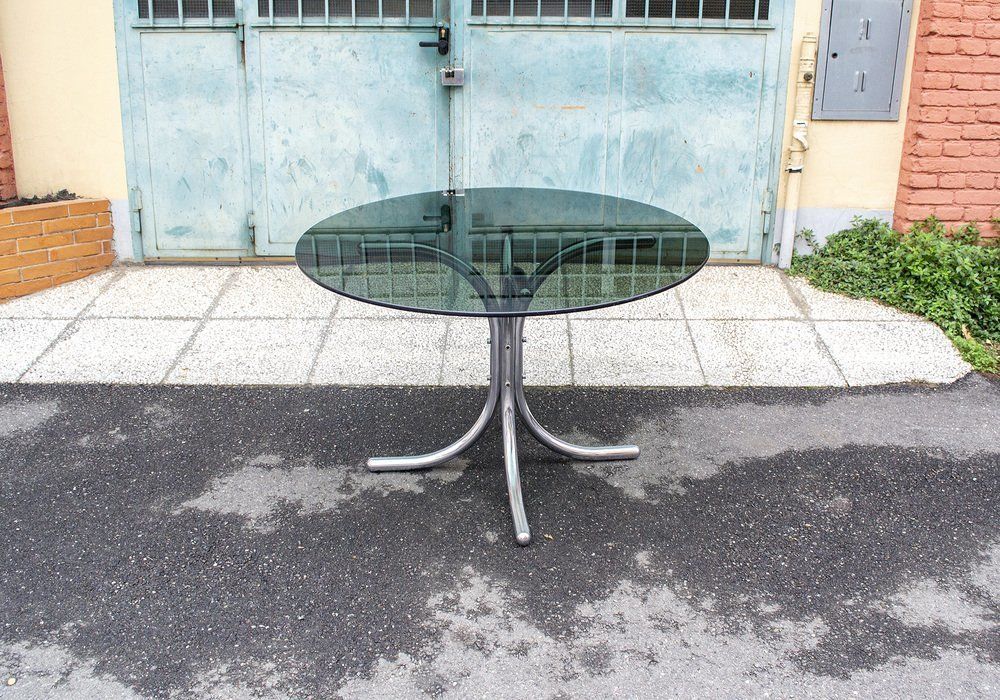 Round Table In Chromed Metal And Glass By Giotto Stoppino, Italy, 1960s photo furniture