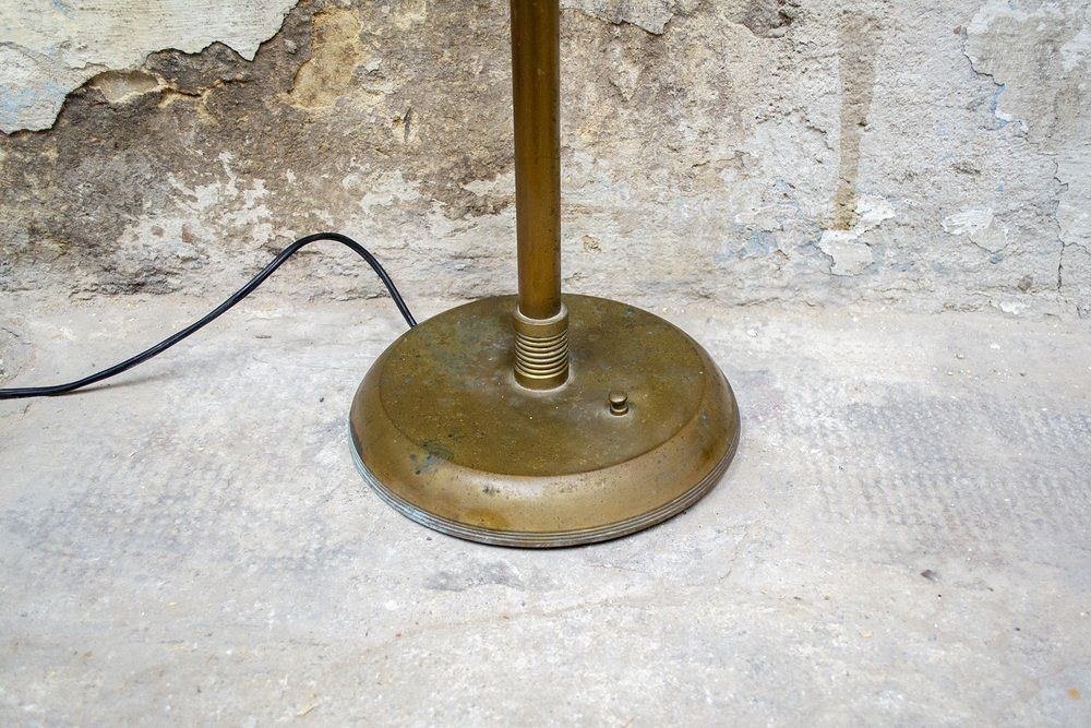 Vloerlamp Van Messing En Gelakt Aluminium, Ca. Jaren 1950 photo vinterior