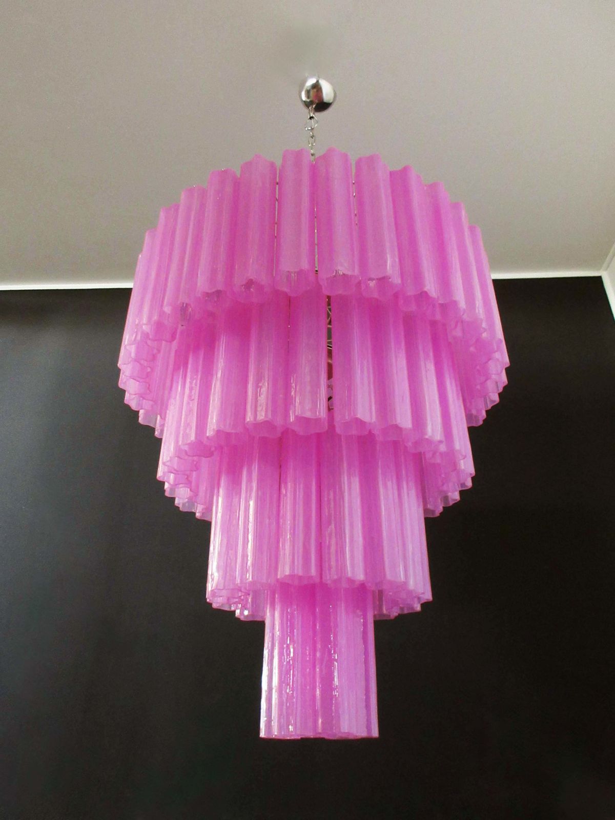 Huge Vintage Murano Glass Tiered Chandelier   78 Glasses   Pink Fuxia Silk photo buy