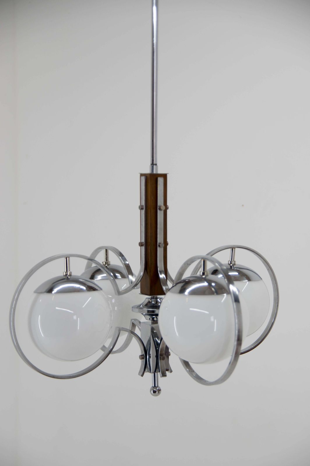 Art Deco Opaline Glass Wood And Chrome Chandelier photo 1780.0