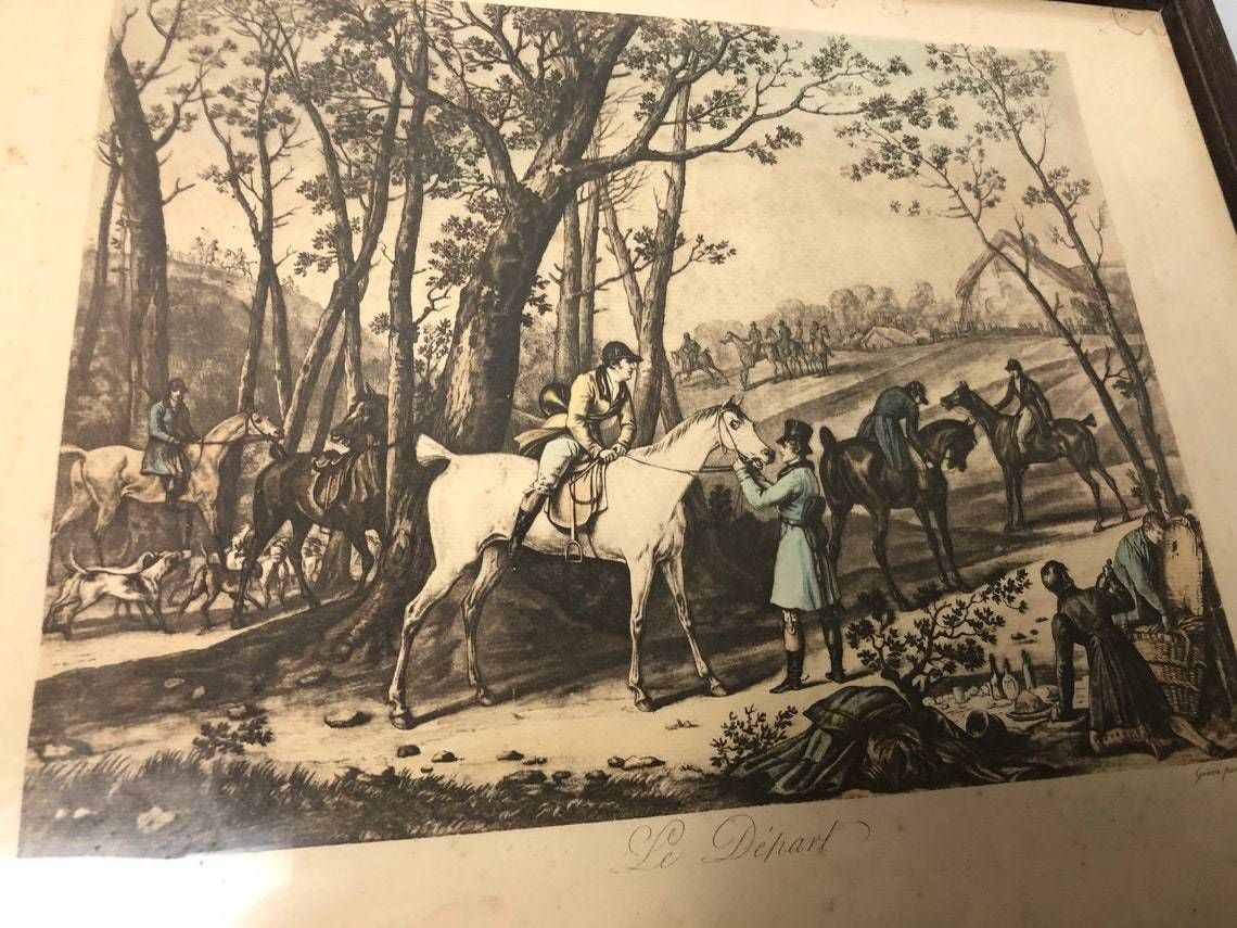 Antique French Engraving Jean Pierre Jazet Le Depart C Vernet Aquatint Hunting Equestrian (P) photo furniture
