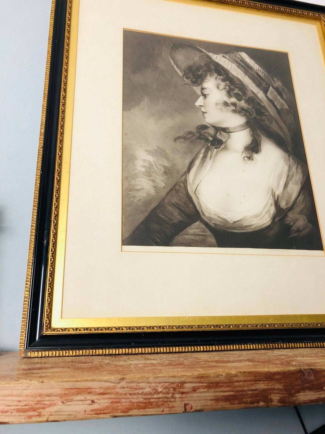 Countess Elizabeth Waldegrave Mezzotint Engraving Portrait John Hoppner Scott Bridgwater Antique Rare Large Hogarth Black Gold photo 275.0