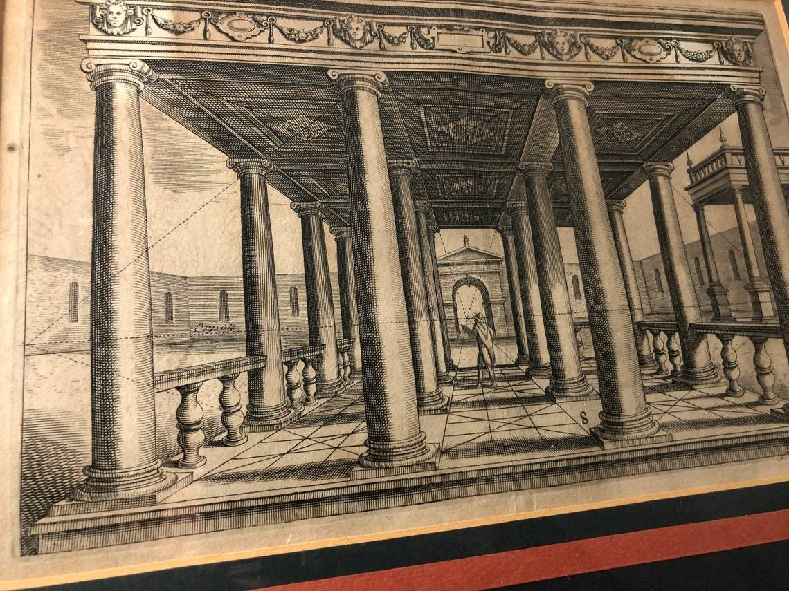 photo furniture Antique Set Of 4 Henricus Hondius Linea Perspective 17th Century Engravings Renaissance Drawing Plans Rare Framed Prints (L)