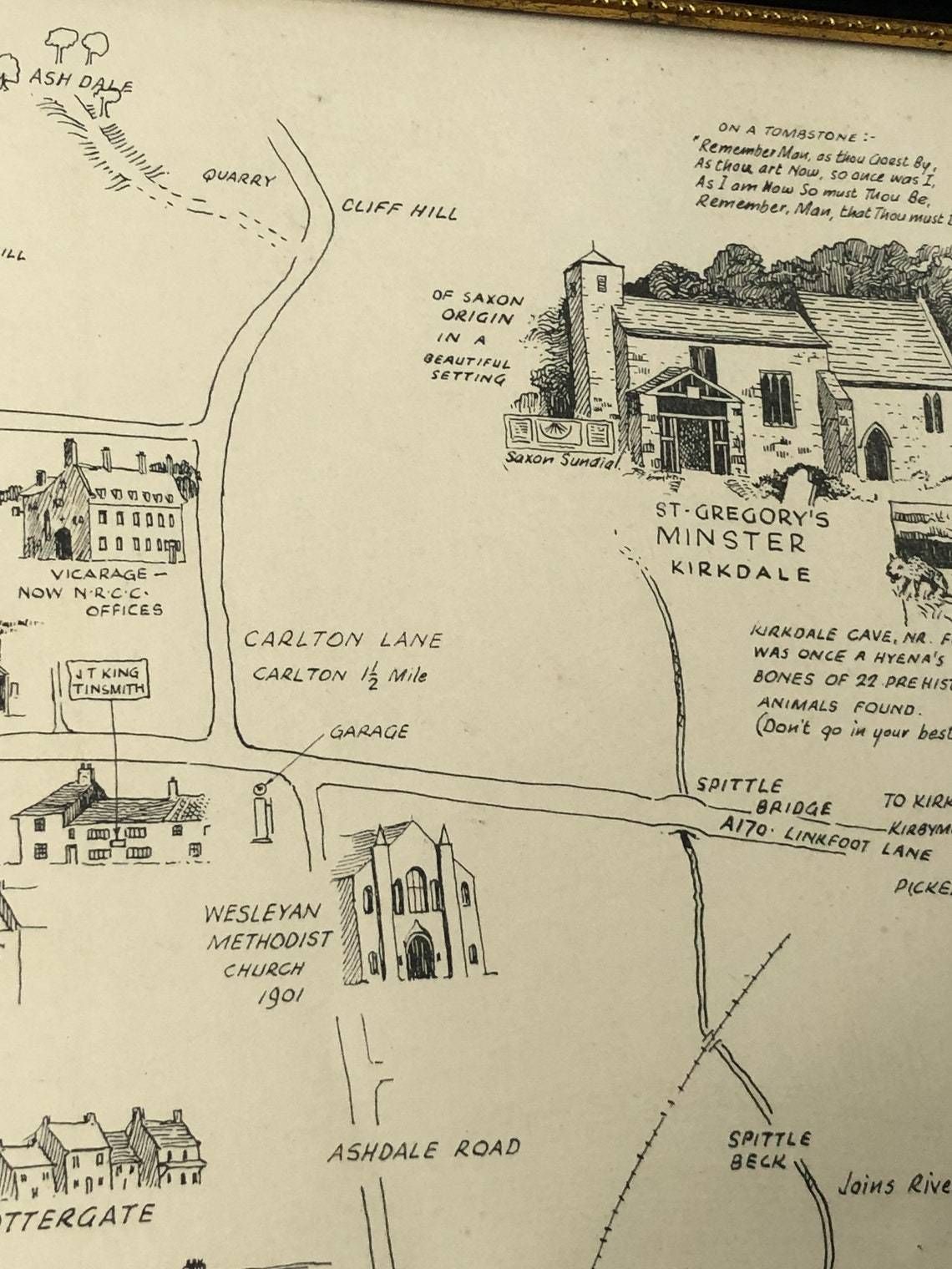 Helmsley Rievaulx And Kirkdale York 1958 Map Sketch Rare E Gower Print History Historical Drawing In Hogarth Frame (Ll) photo vinterior