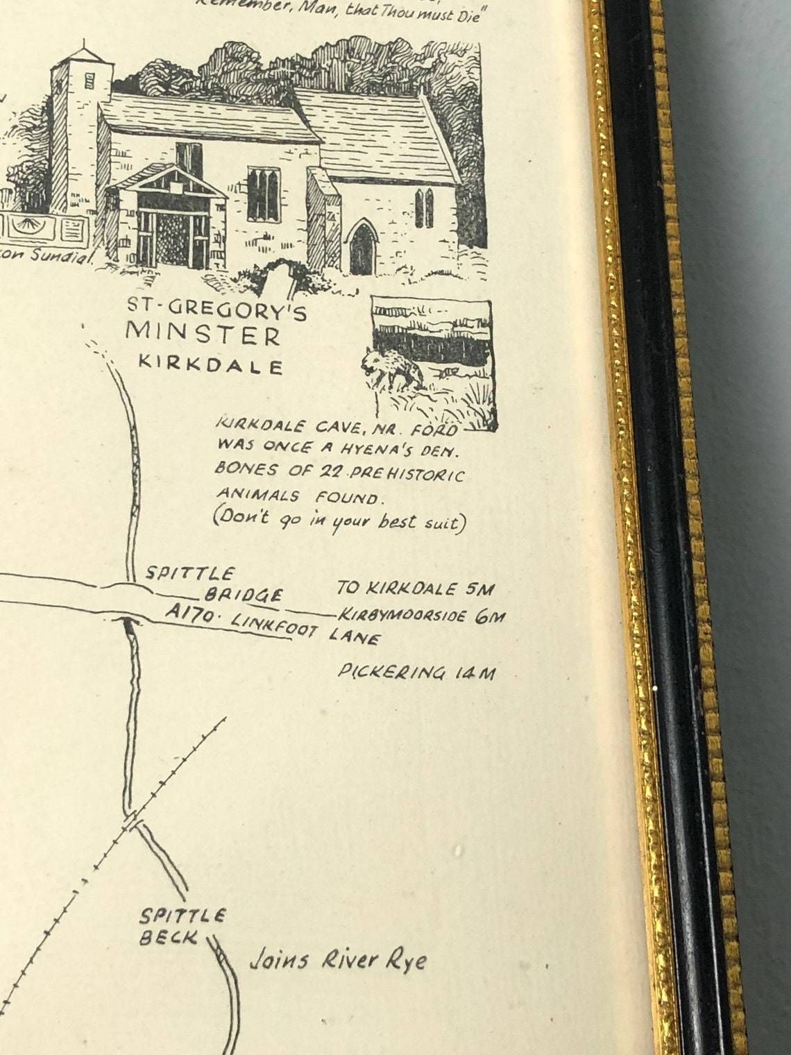 Helmsley Rievaulx And Kirkdale York 1958 Map Sketch Rare E Gower Print History Historical Drawing In Hogarth Frame (Ll) photo vintage