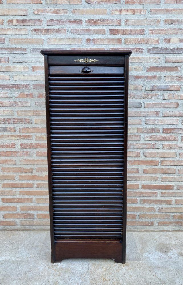 Early 20th Century Filing Cabinet With One Roller Louver Door & Eight Shelves