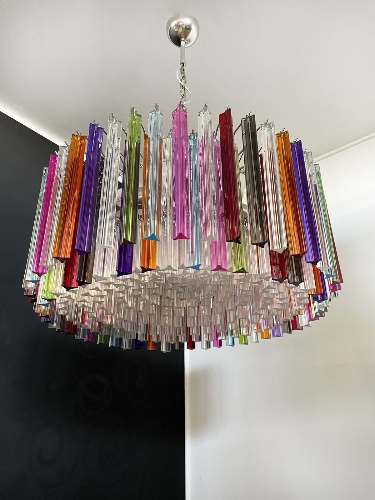 Large Triedri Murano Glass Chandelier   265 Multicolored And Clear Prism
