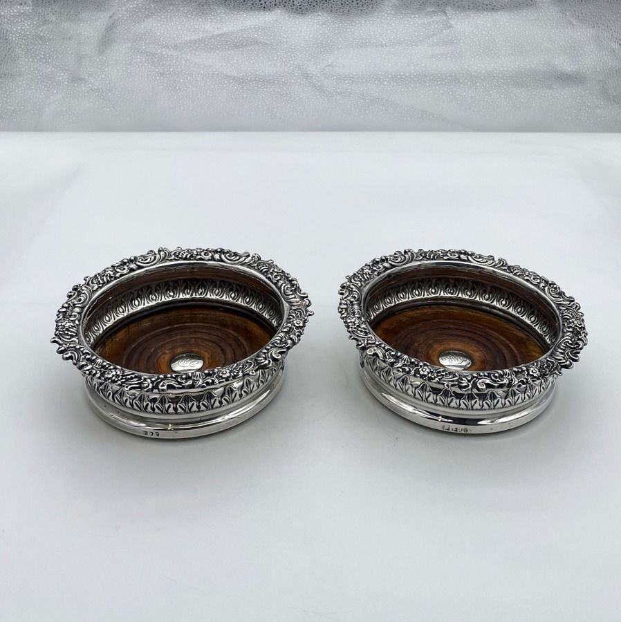 Early 19th Century Antique George III Sterling Silver Pair Wine Coasters Sheffield 1819 S C Younge & Co photo for sale