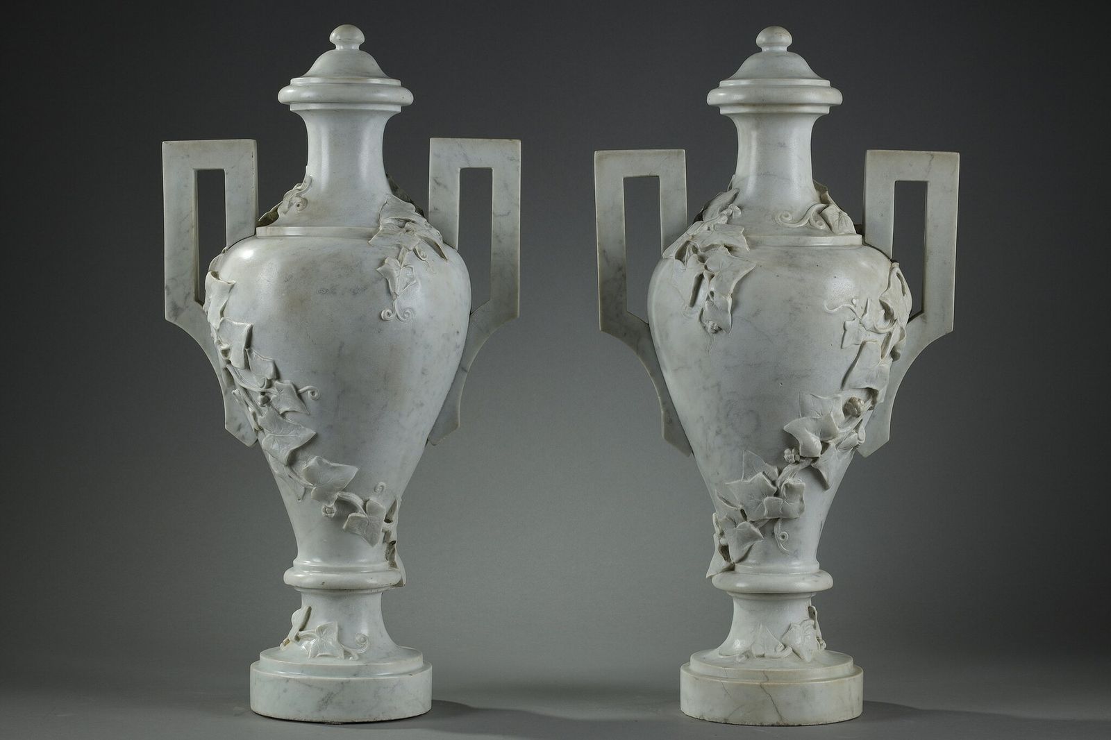 Pair Of White Marble Vases, 19th Century photo 5519.0