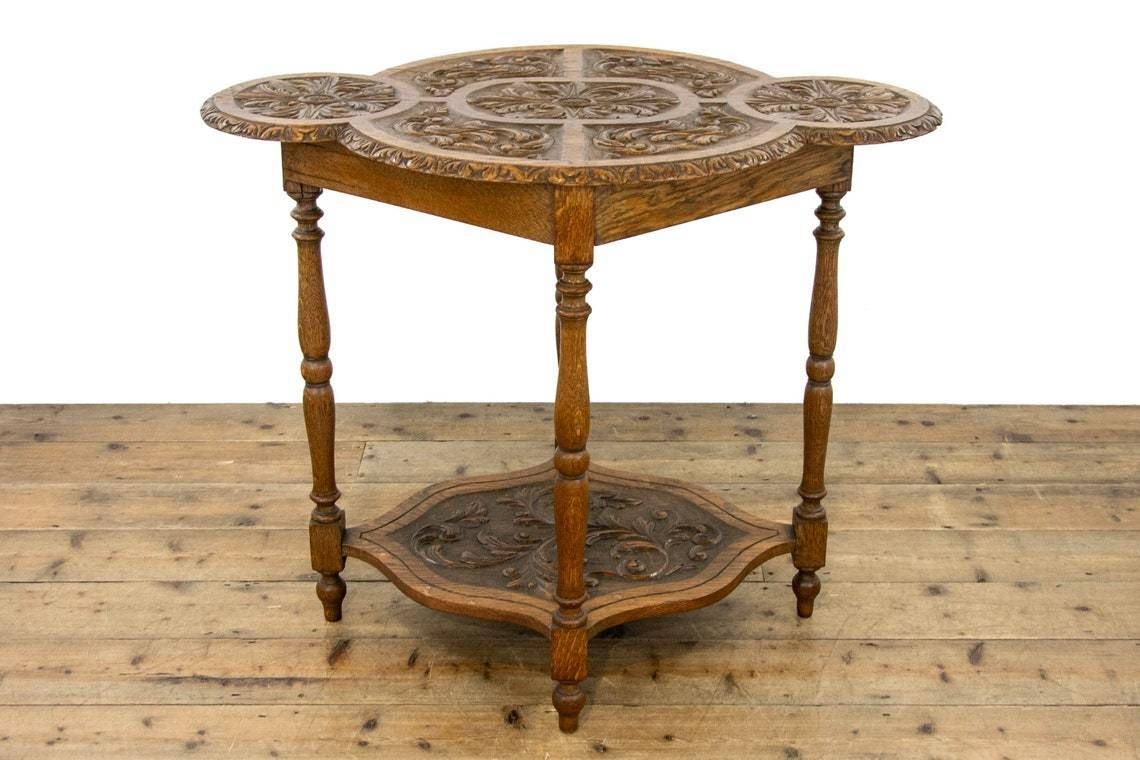 Unusual Antique Carved Oak Side Table  Antique Side Table  Antique Carved Tables  Console Table photo for sale