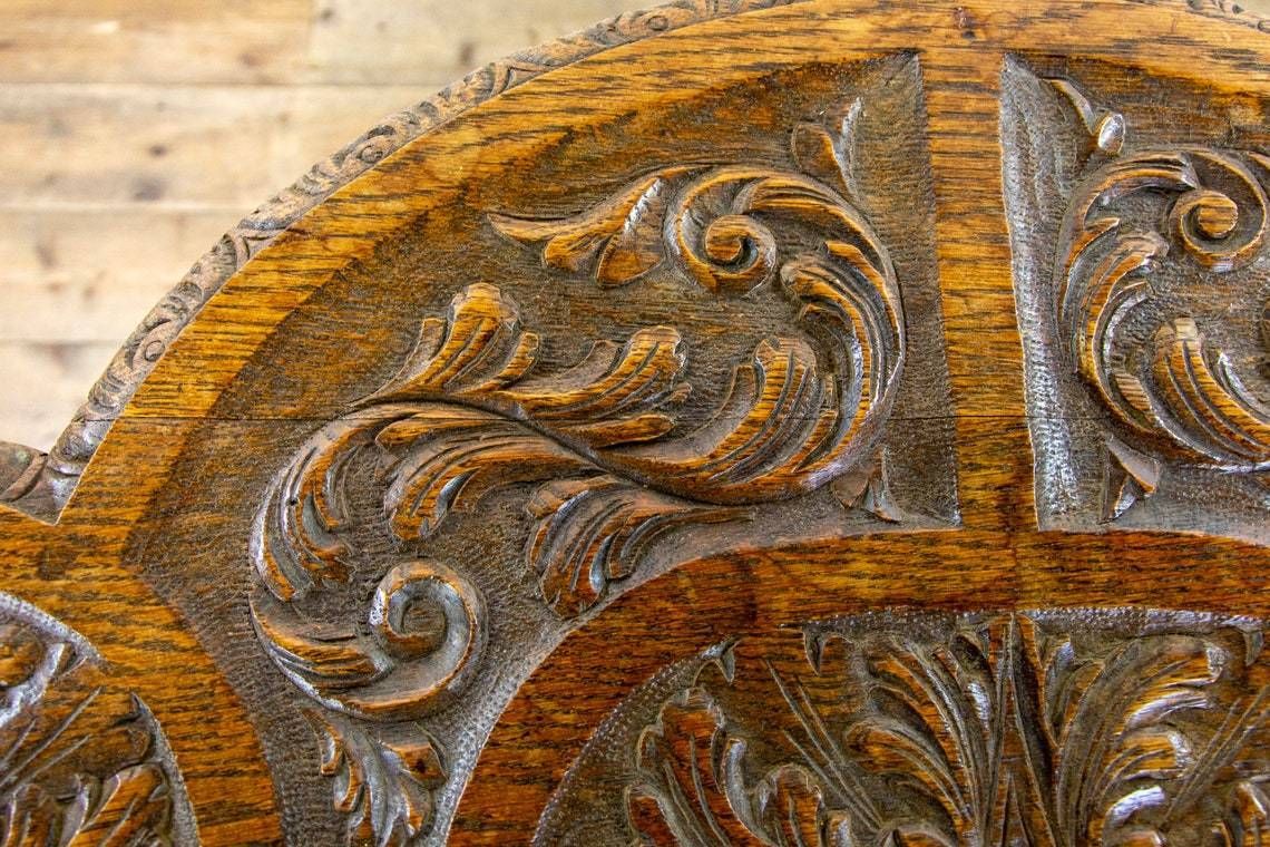 photo for sale Unusual Antique Carved Oak Side Table  Antique Side Table  Antique Carved Tables  Console Table