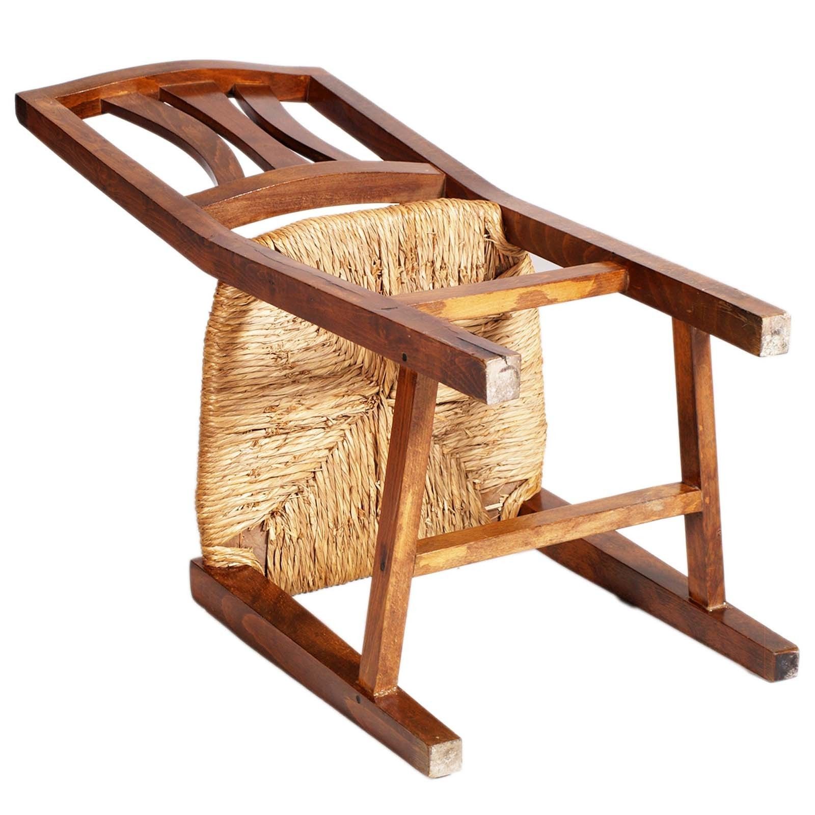 Antique Asolana Chair From The Early 1900s, Walnut With Straw Seat, Wax Polished photo vinterior