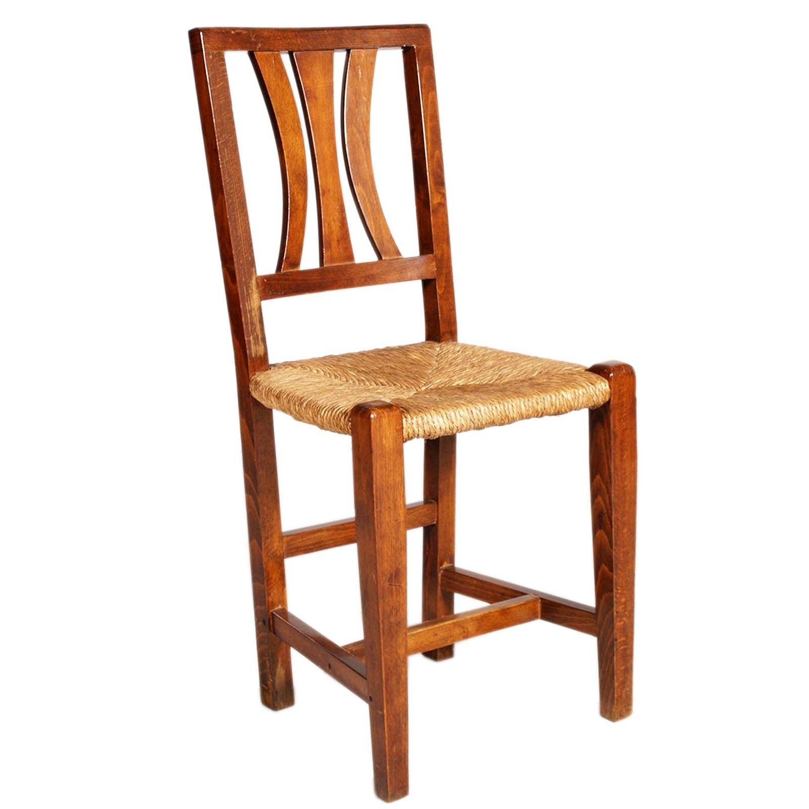 Antique Asolana Chair From The Early 1900s, Walnut With Straw Seat, Wax Polished
