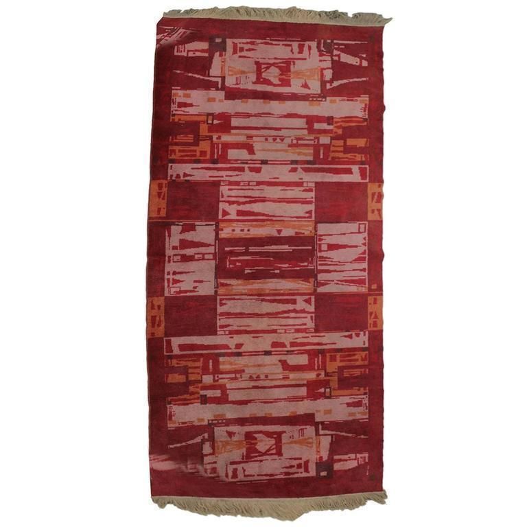 Czechoslovakian Geometric Rug Carpet, 1950s photo buy