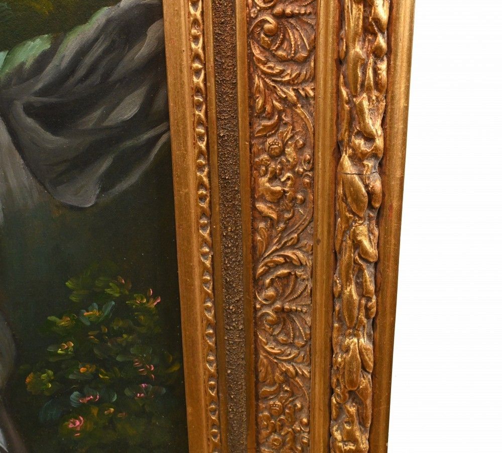 Victorian Oil Painting Gardening Lady Portrait Gilt Frame photo Art