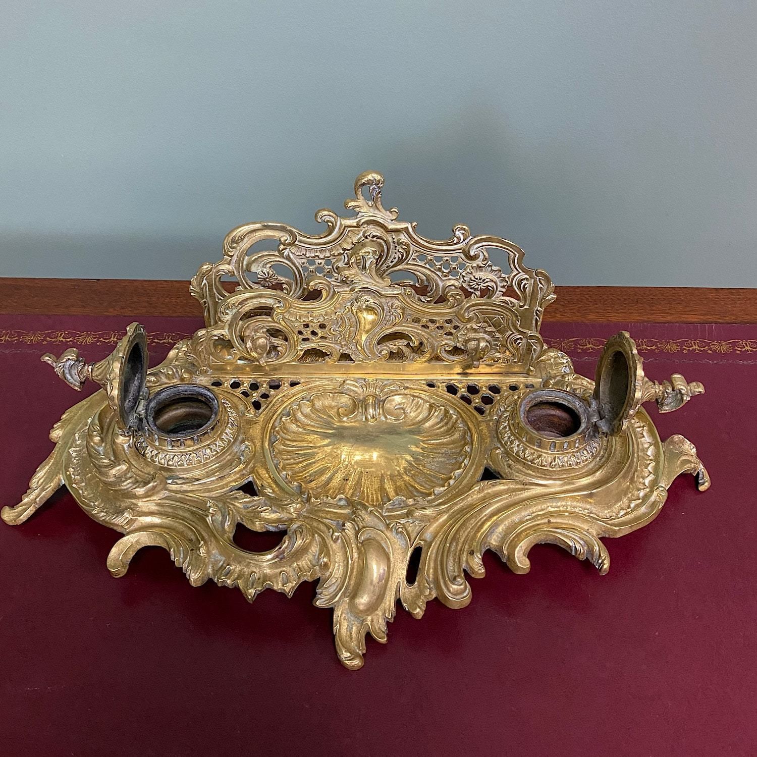 Superb Quality Antique Brass Inkwell Letter Holder Desk Set photo Home Decor