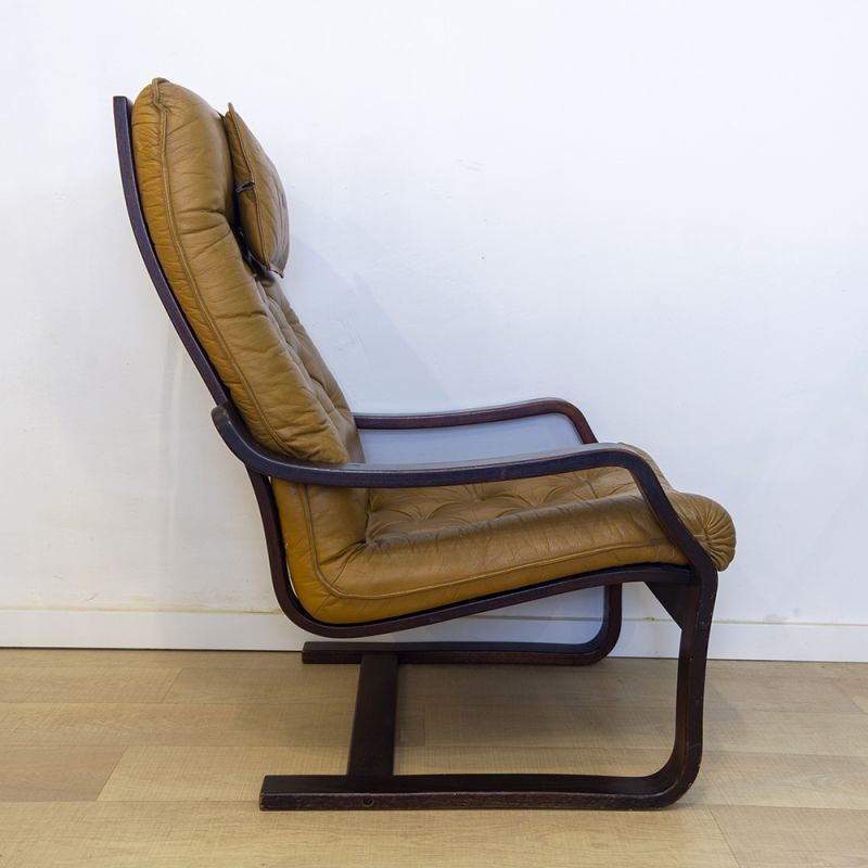Vintage Teak And Leather Danish Cantilever Armchair, 1970s photo Furniture