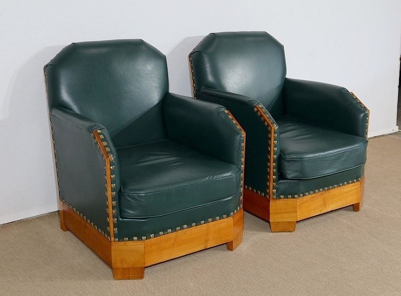 Pair Of Art Deco Armchairs In Solid Cherry, 1st Part Of The 20th Century photo furniture