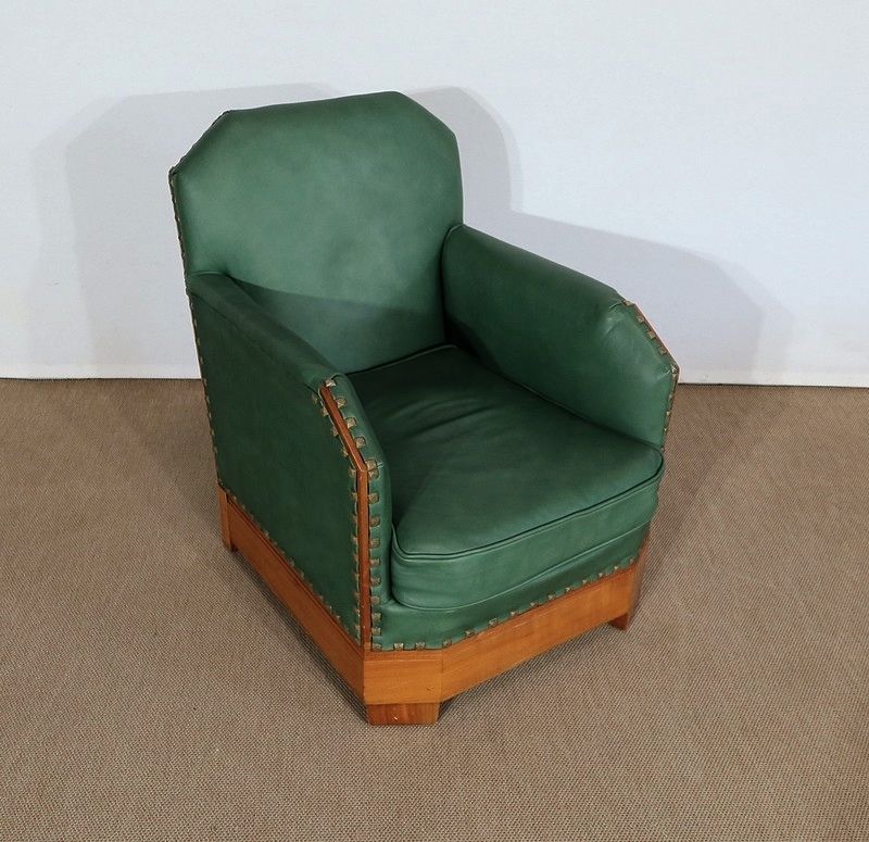 Pair Of Art Deco Armchairs In Solid Cherry, 1st Part Of The 20th Century photo vinterior