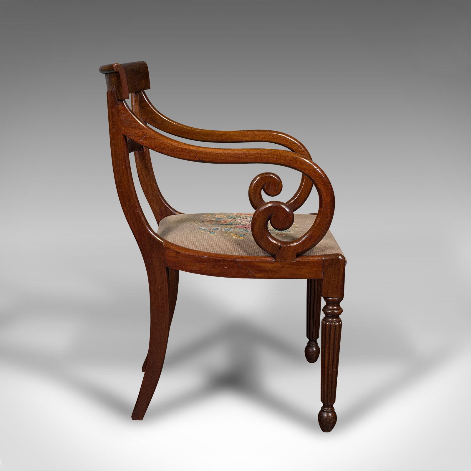 Antique Elbow Chair, English, Armchair, Needlepoint, Drop In Seat photo for sale