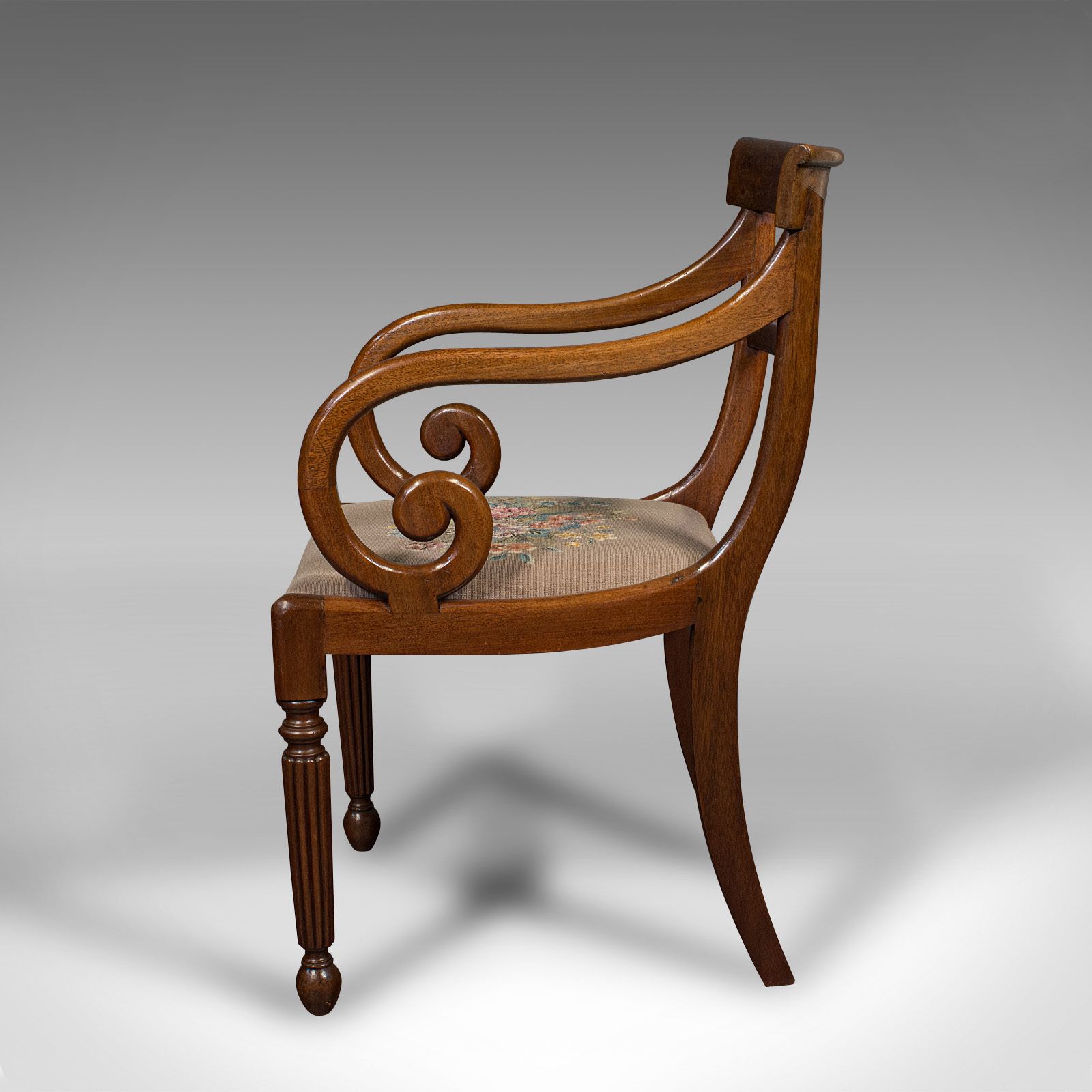 Antique Elbow Chair, English, Armchair, Needlepoint, Drop In Seat photo Furniture
