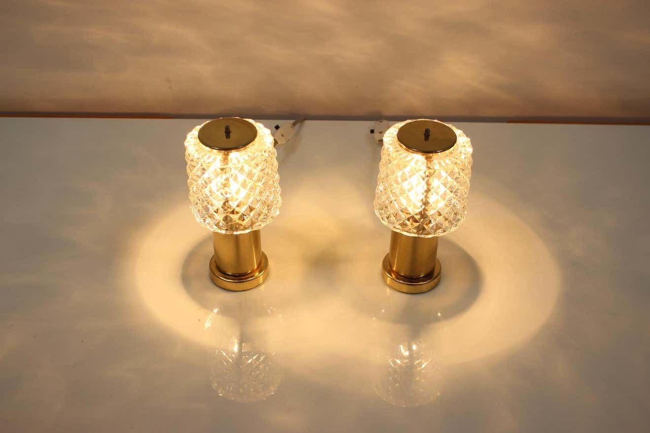 Midcentury Gold Table Lamps, Kamenický šenov, Preciosa, 1970s photo vintage