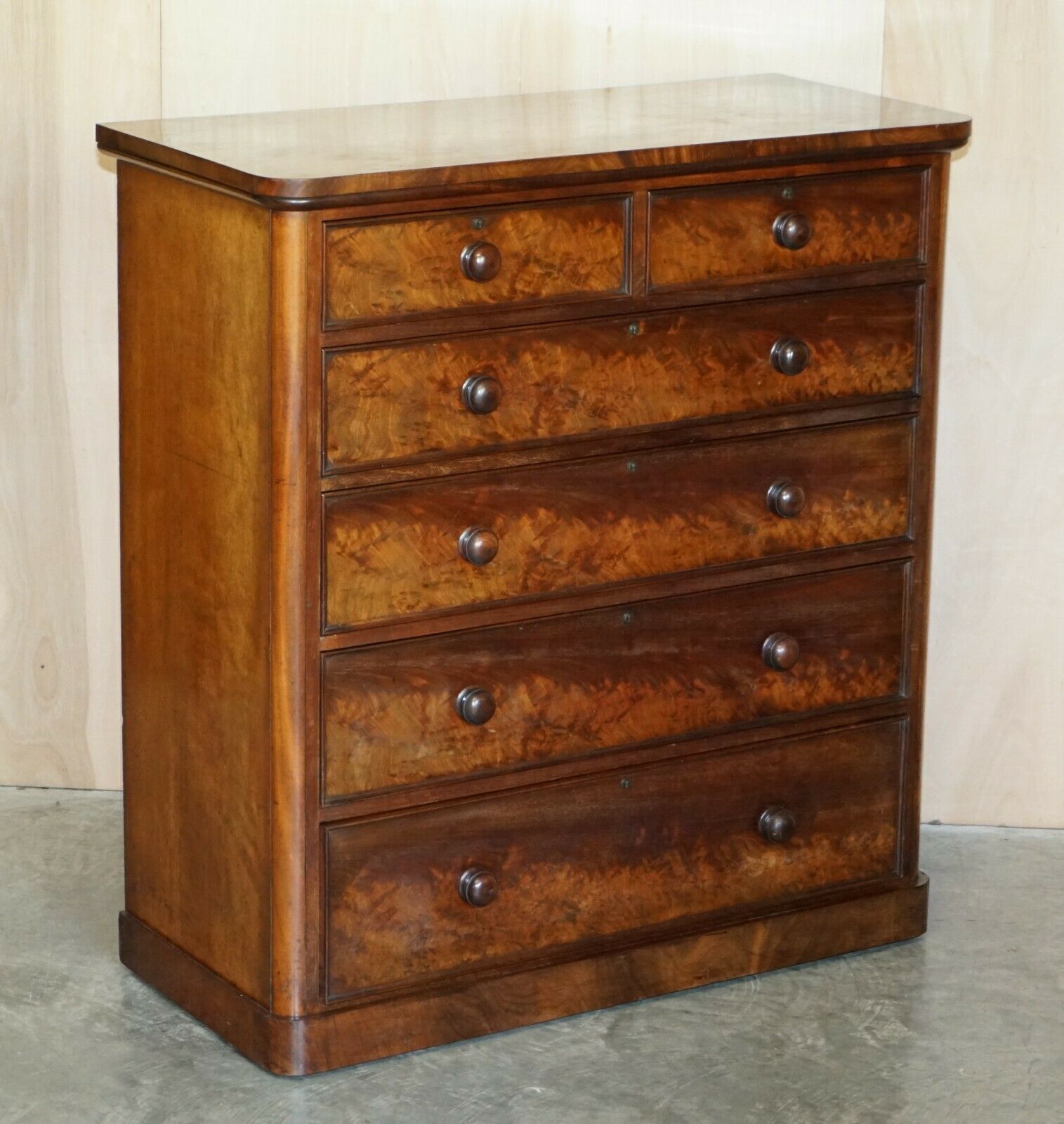 Antique Victorian Flamed Mahogany Two Over Four Chest Of Drawers Timber Patina photo furniture