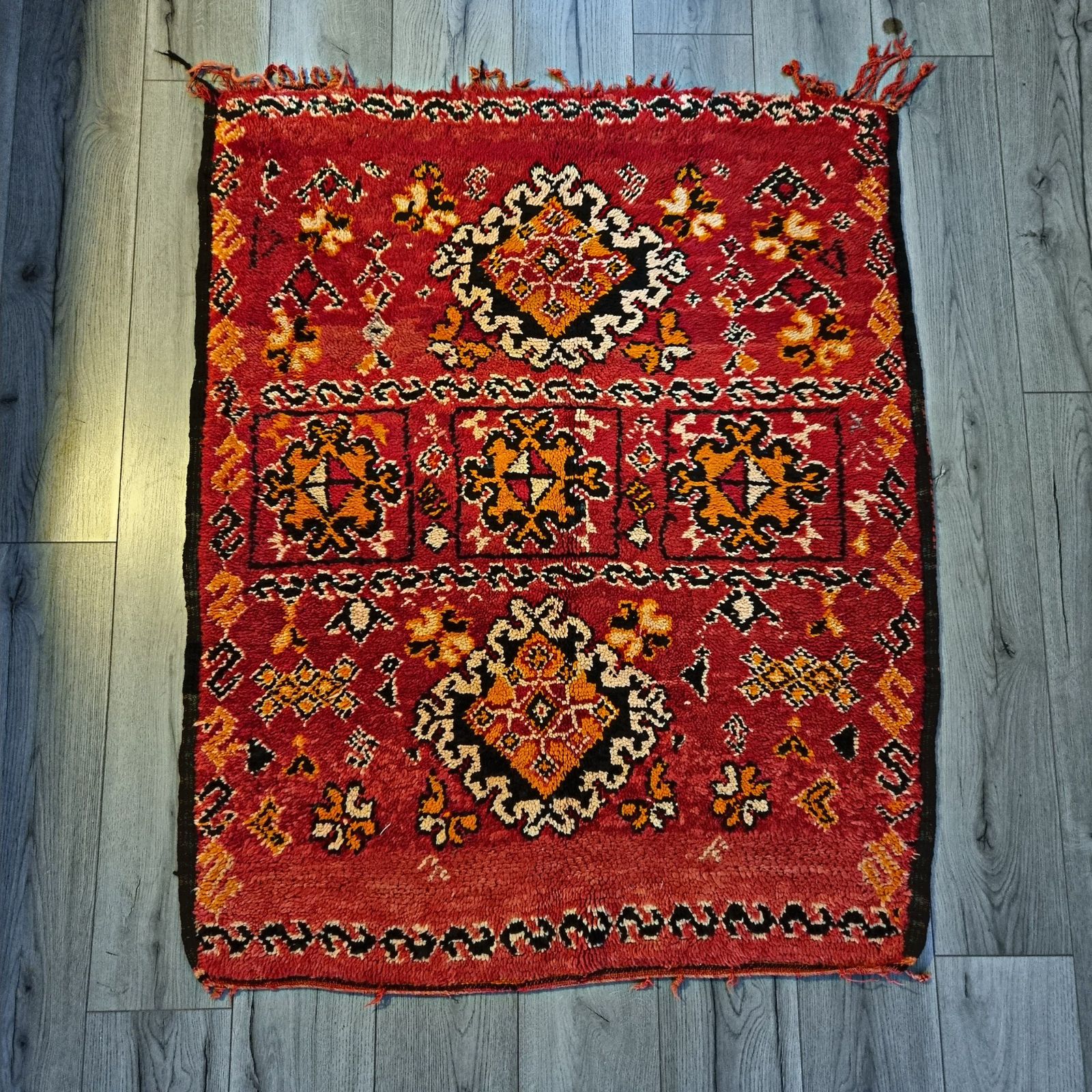 1980s Antique Handmade Moroccan Zemmour Rug   Red