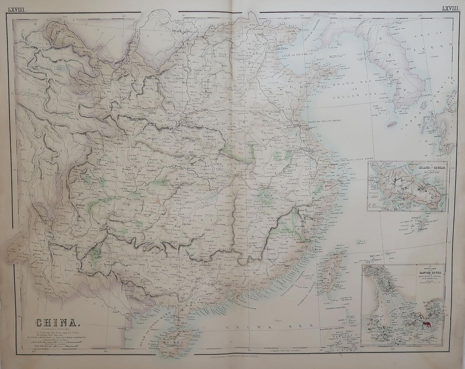 Large Original Antique Map Of China, Fullarton, C.1870 photo furniture