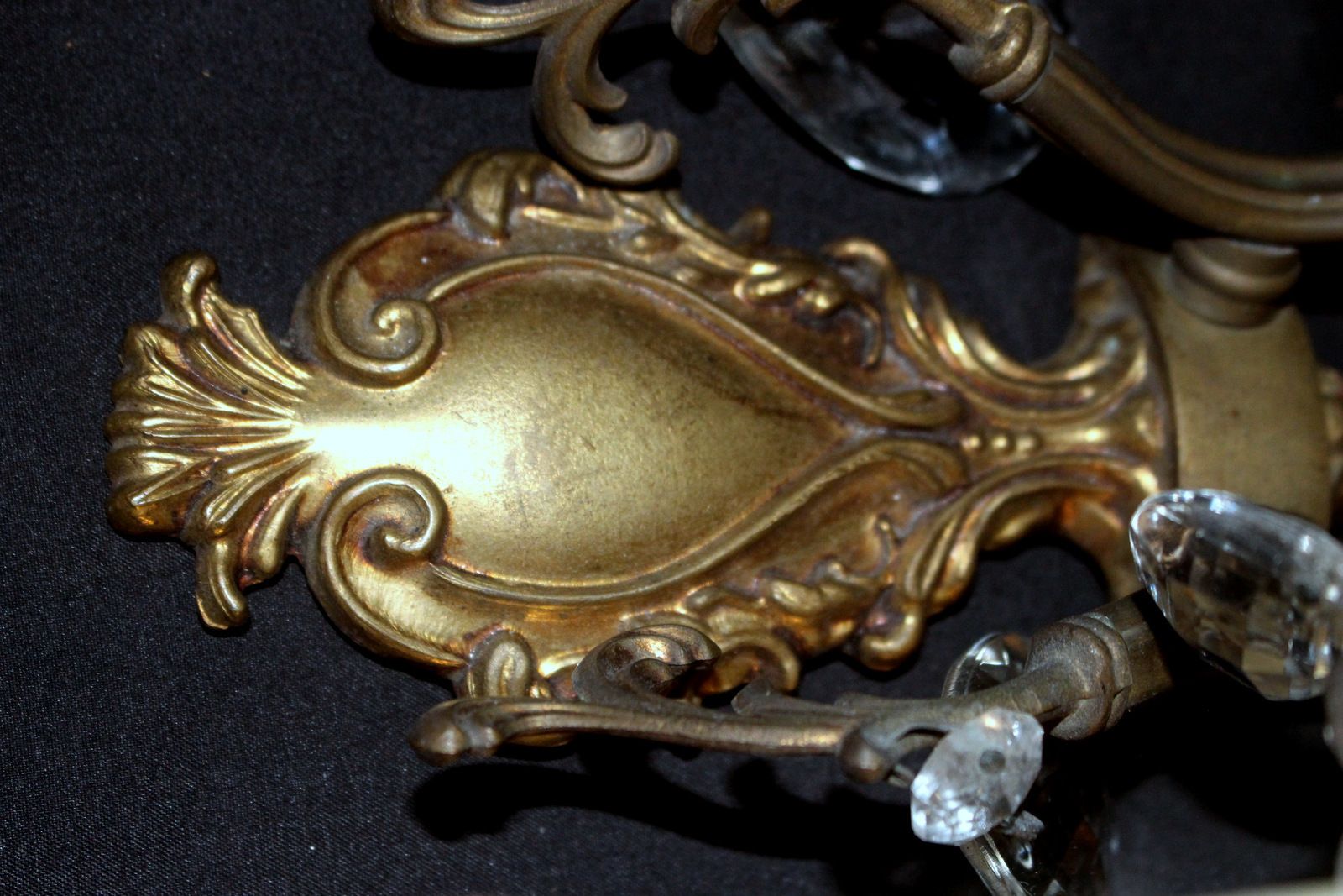 Antique Brass Rococo French Wall Light Scones Paris Chateau Wt Glass Stones photo furniture