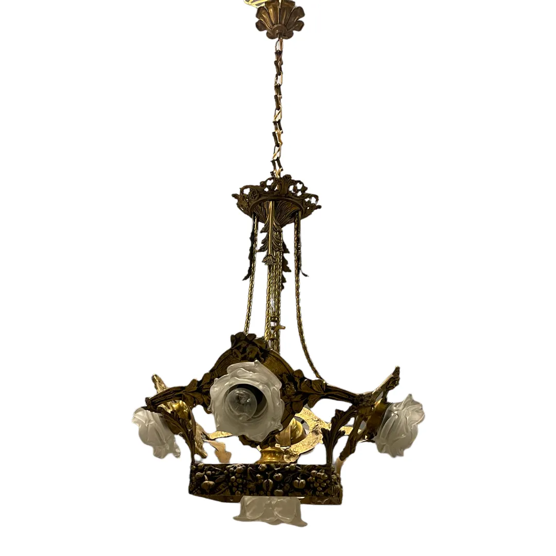 Italian Liberty Murano Glass Flower Chandelier photo for sale