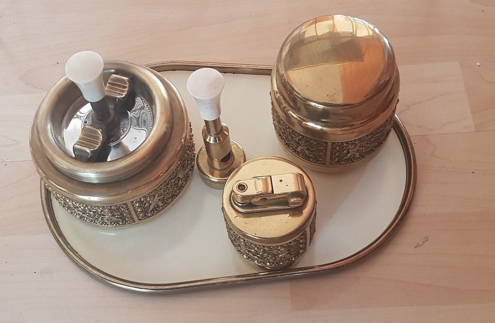 Brass Smoking Set With Putti Relief From Erhard & Sons, 1960s, Set Of 4