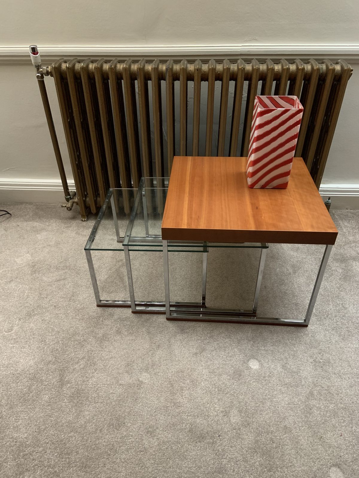 Mid Century Teak Chrome & Glass Nest Of Tables photo 775.0