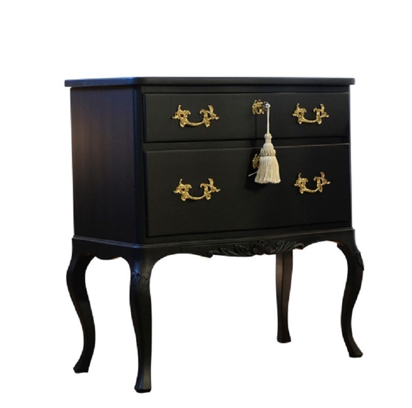 Rococo Style Chest With 2 Drawers And Modern Flat Black Finish   Pair photo vintage