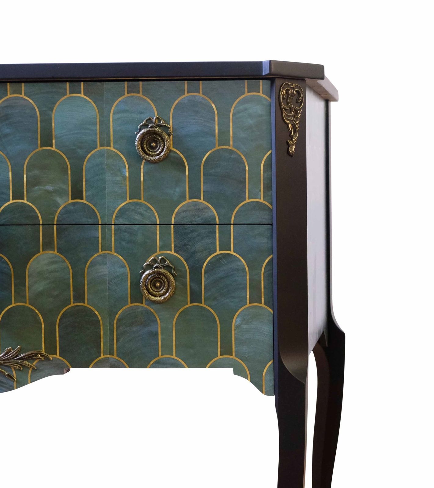 Gustavian Style Commode With Art Deco Green & Gold Design photo Furniture