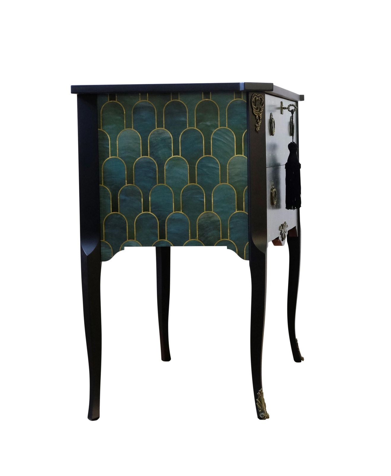 Gustavian Style Commode With Art Deco Green & Gold Design photo buy