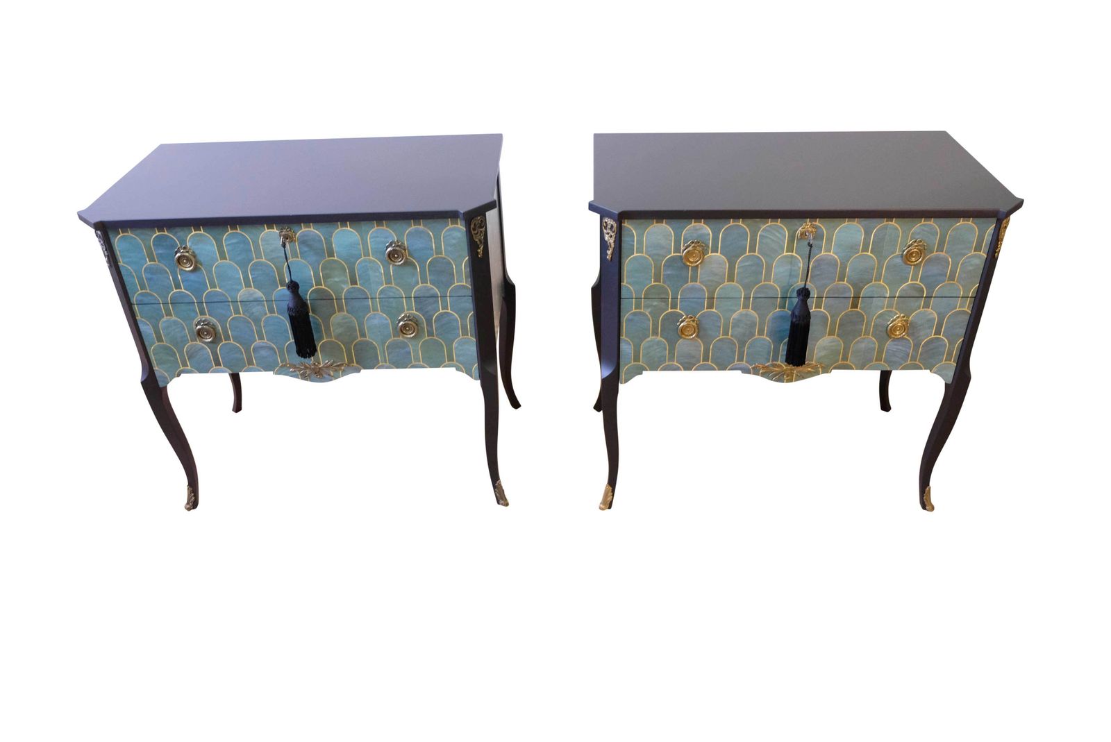 Gustavian Style Commode With Art Deco Green & Gold Design   Pair photo furniture
